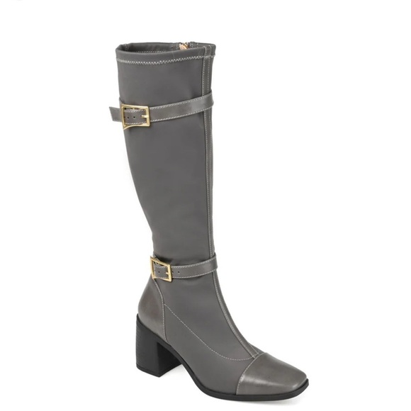 Journee Collection Gaibree Riding Knee-High Chunky Heel Gray Boots Size 11WC NIB - Picture 3 of 7